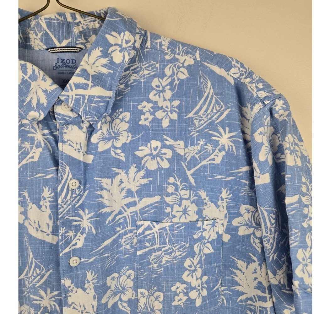 Izod Saltwater Relaxed Classics Mens XXL Blue Tropical Sailboat Cotton Shirt